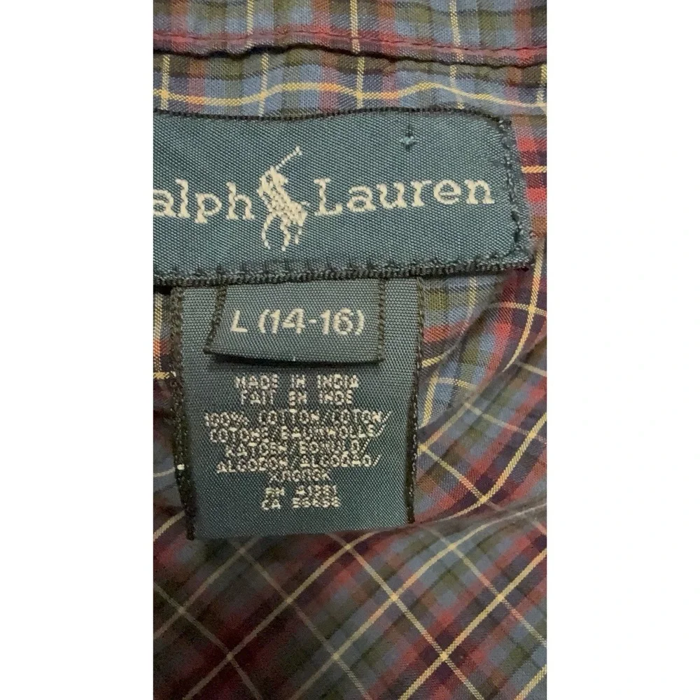 Ralph‎ Lauren Boys Button‑Down Shirt – Size 14/16 – Plaid – Red/Blue